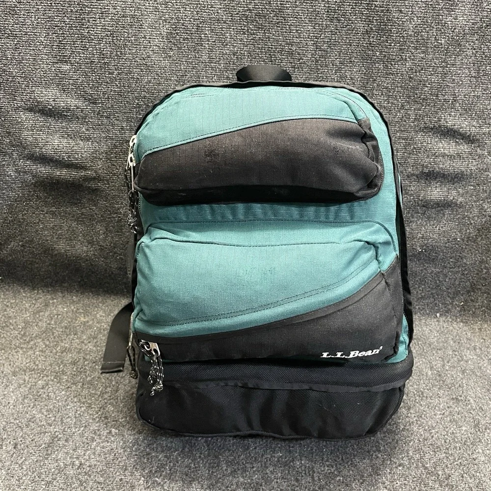 L.L. Bean ODJ86 Weekender Canvas‎ Backpack Green/BLK Vintage Hiking Travel Bag